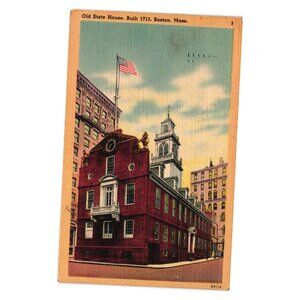 Old State House Boston MA Vintage Linen Postcard 1943 Postmarked Writing Used